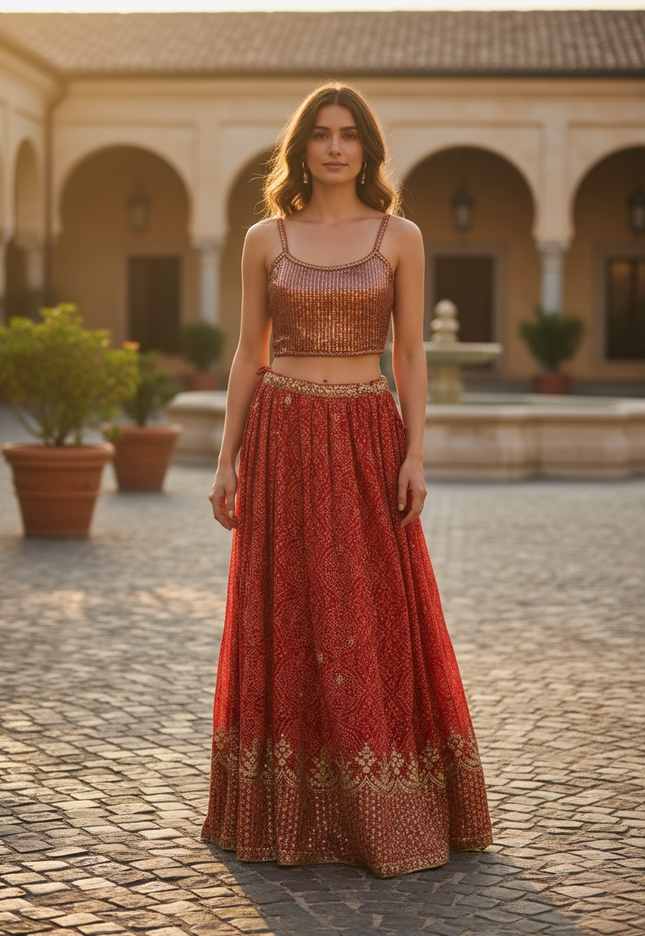 Red Bandhani chaniya choli set