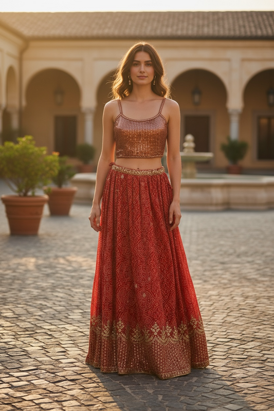 Red Bandhani chaniya choli set