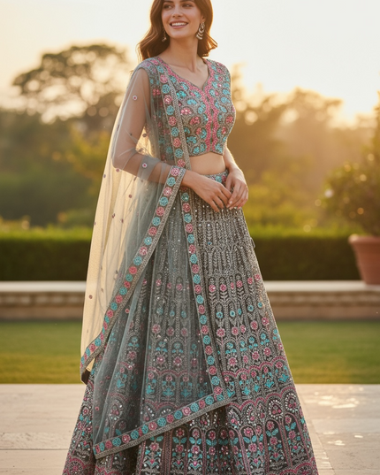 Grey chaniya choli set