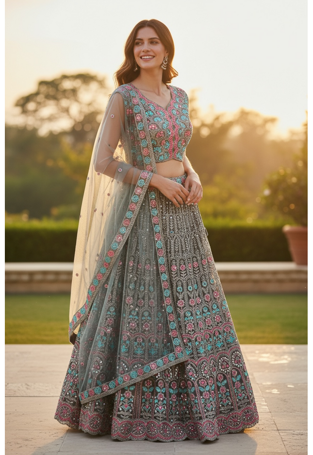 Grey chaniya choli set