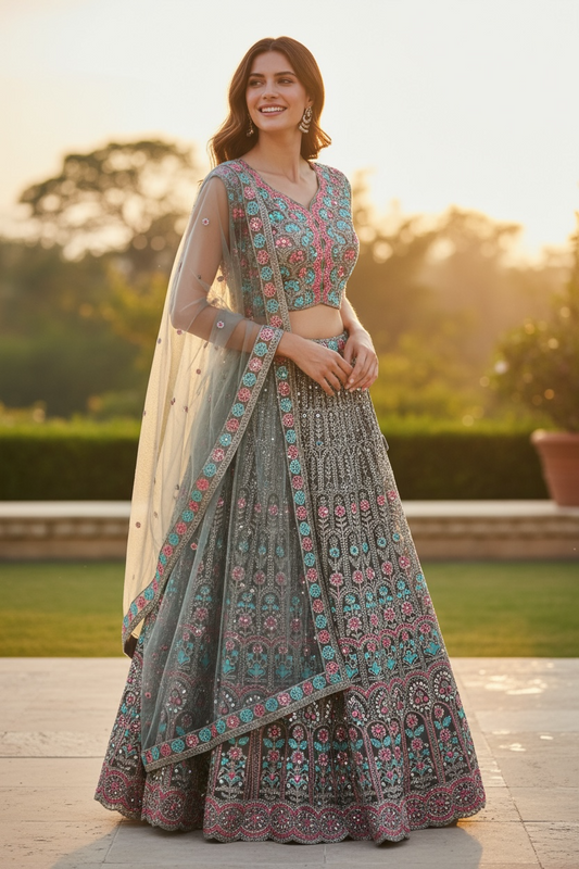 Grey chaniya choli set