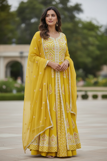 Front slit long party wear kurti with lehenga by Kurti Connection USA