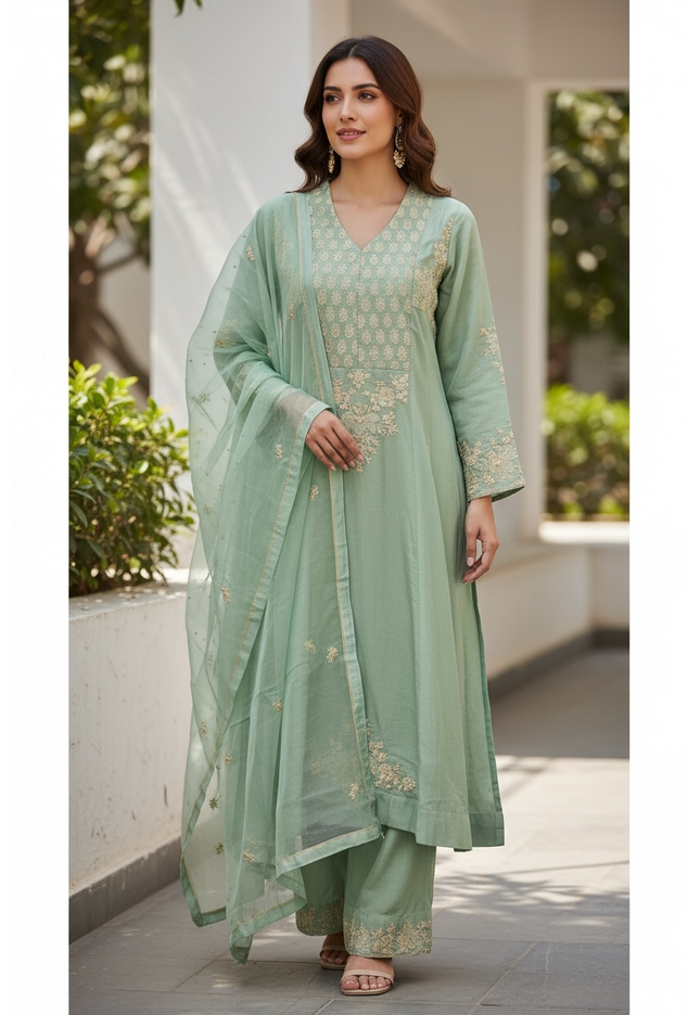 Mausam : Heavy party wear silk Anarkali set