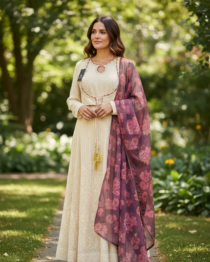 Chikankari long gown