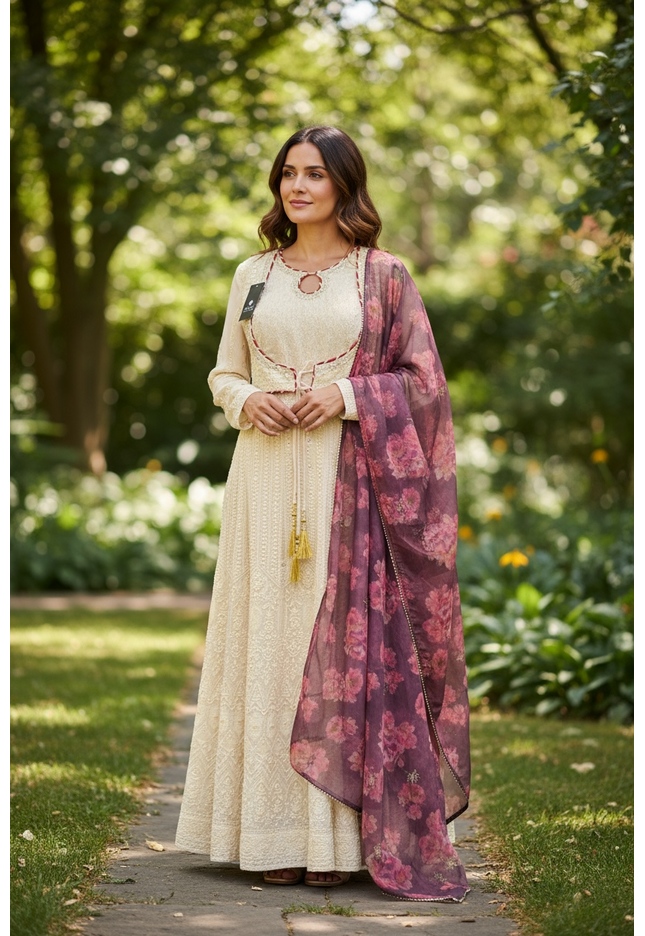 Chikankari long gown