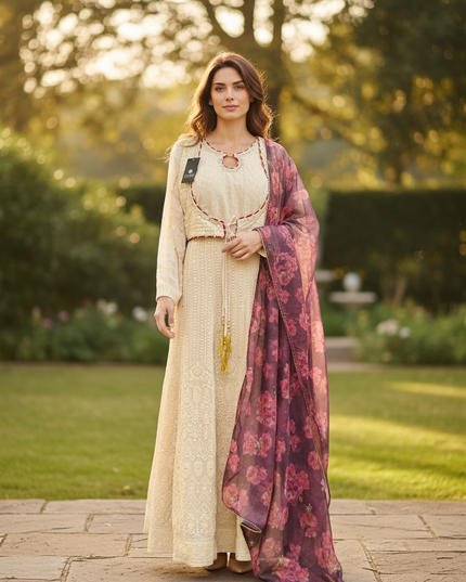 Chikankari long gown