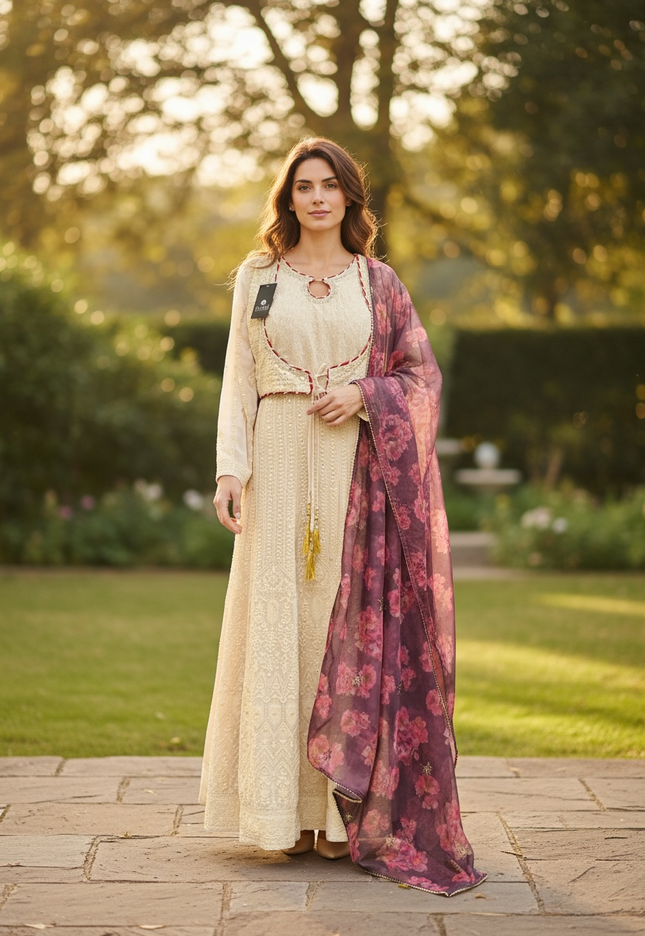 Chikankari long gown