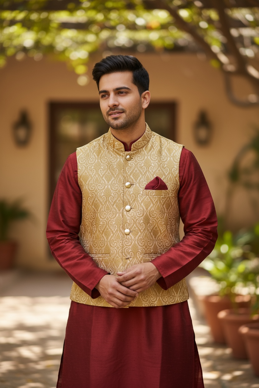 Silk kurta jacket set by Kurti Connection USA