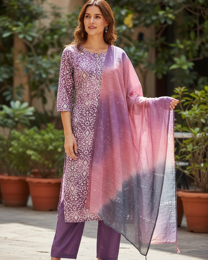 Modal silk batik print Kurti set