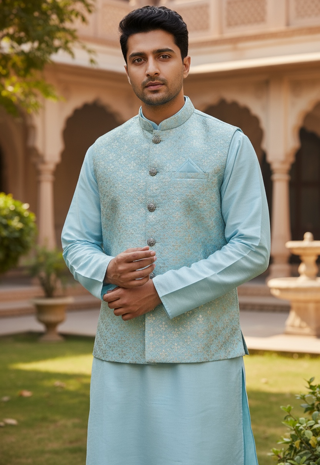 Silk Kurta pajama set with jacket