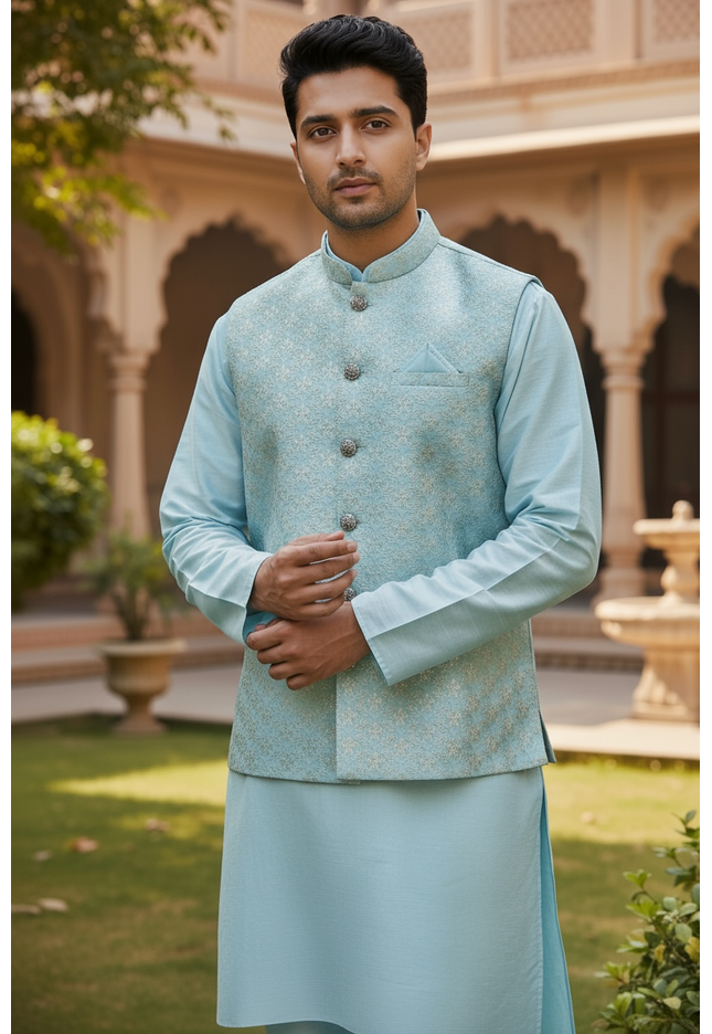 Silk Kurta pajama set with jacket