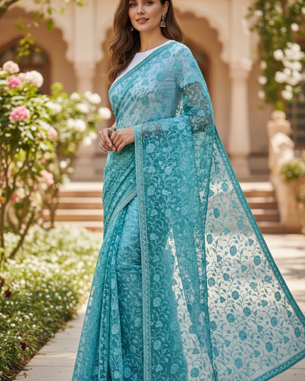 Chiffon silk saree with sequin Chikankari