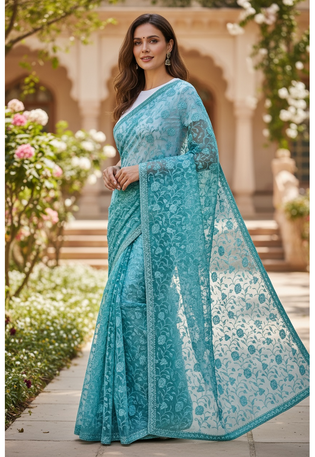 Chiffon silk saree with sequin Chikankari