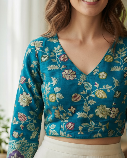 Banarasi blouse : teal blue