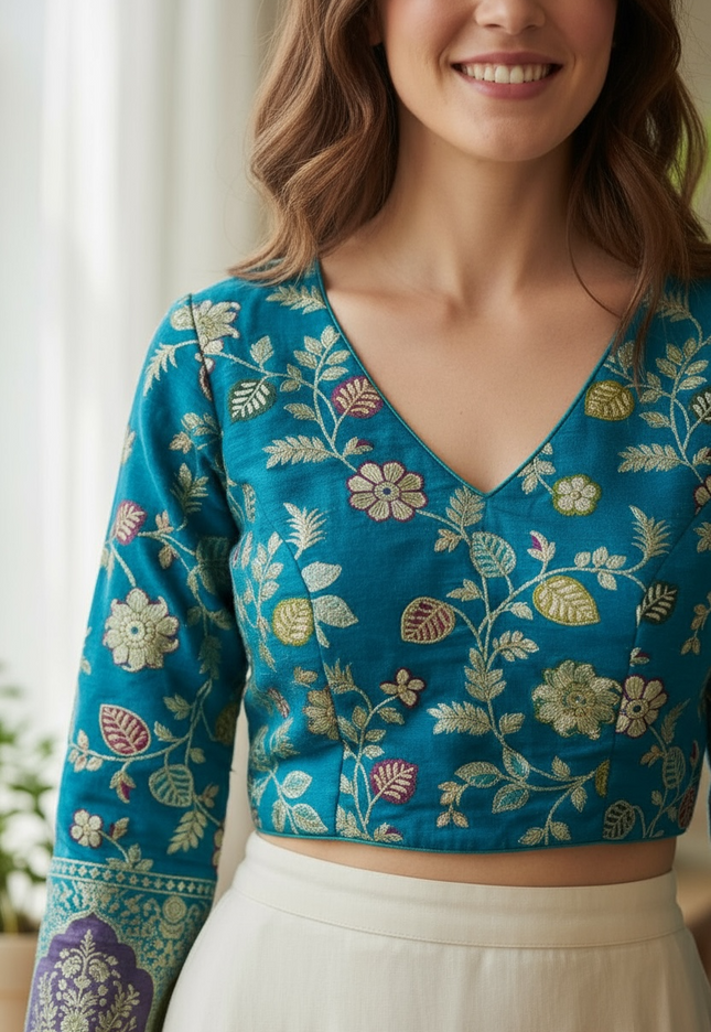 Banarasi blouse : teal blue