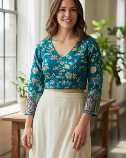 Banarasi blouse : teal blue