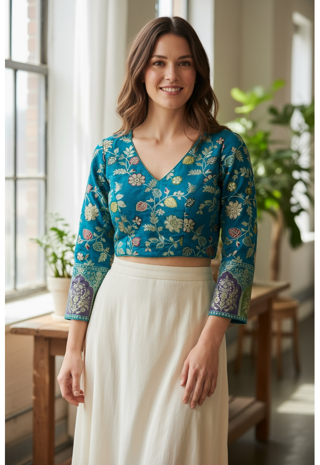 Banarasi blouse : teal blue