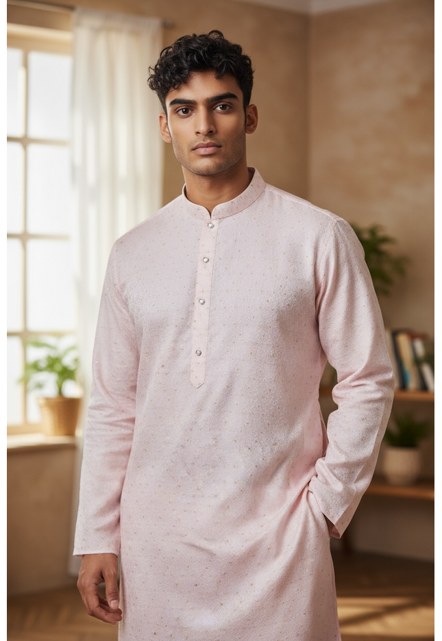 Baby pink silk kurta set