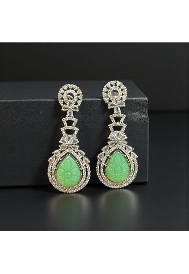 Green carved stone earrings