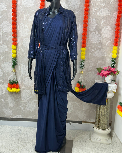 Readymade saree with blouse and shrug - Kurti Connection USA