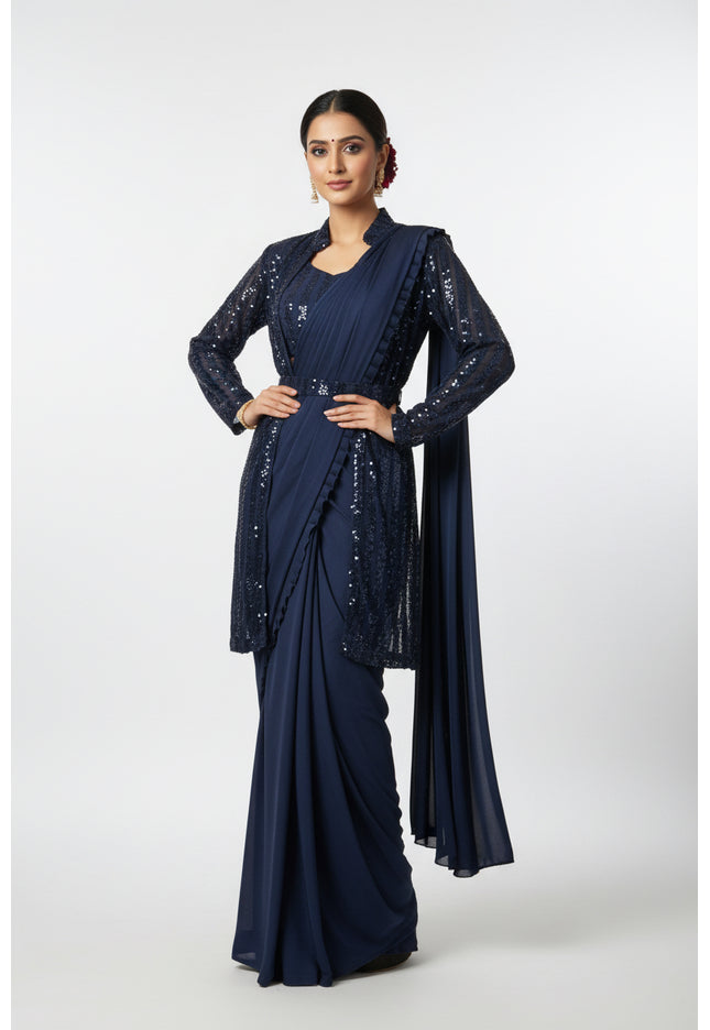 Readymade saree with blouse and shrug - Kurti Connection USA