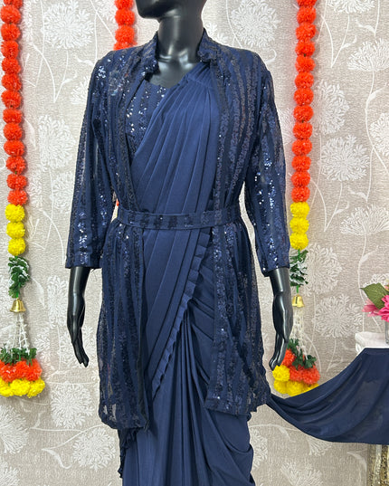 Readymade saree with blouse and shrug - Kurti Connection USA