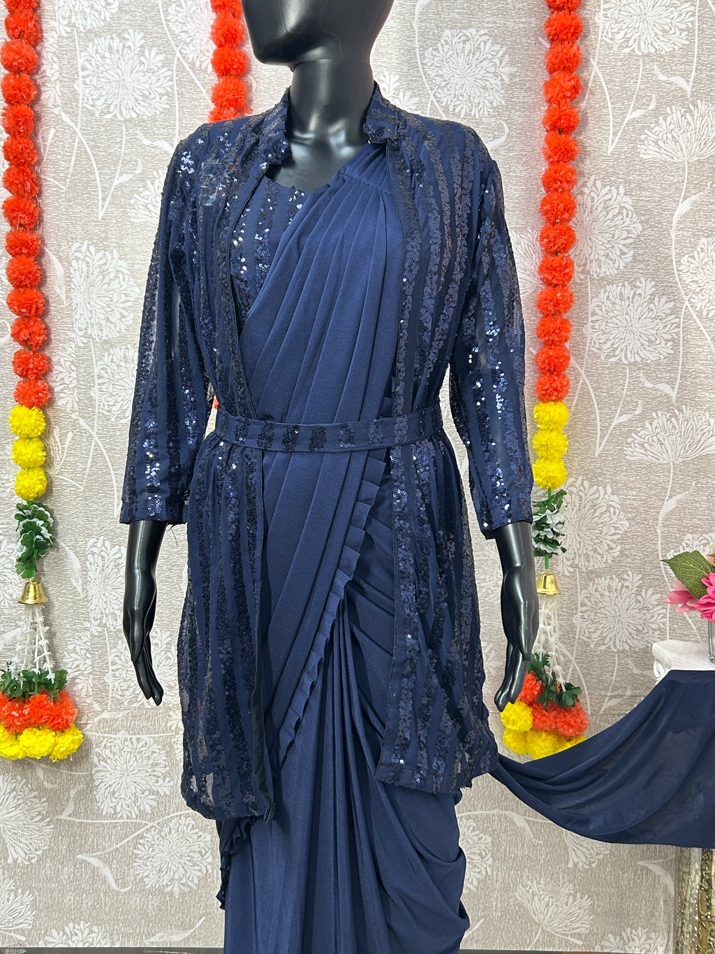 Readymade saree with blouse and shrug - Kurti Connection USA