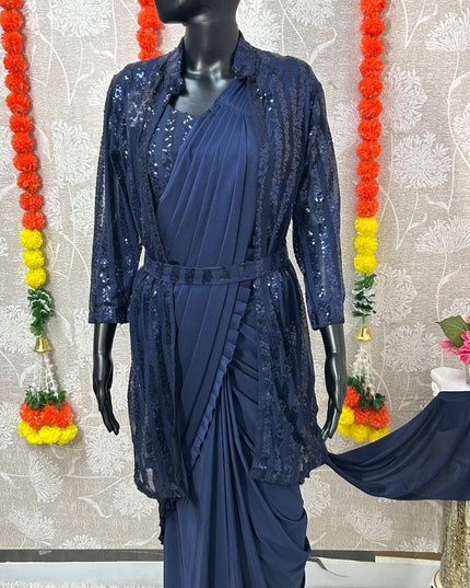 Readymade saree with blouse and shrug - Kurti Connection USA