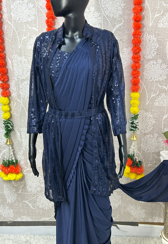 Readymade saree with blouse and shrug - Kurti Connection USA
