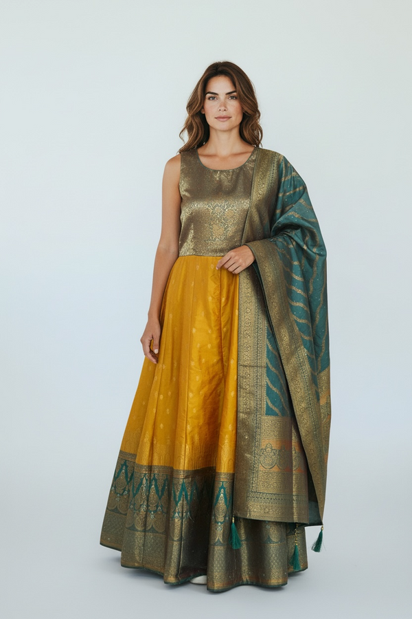 Wedding guest collection: silk long gown by Kurti Connection USA