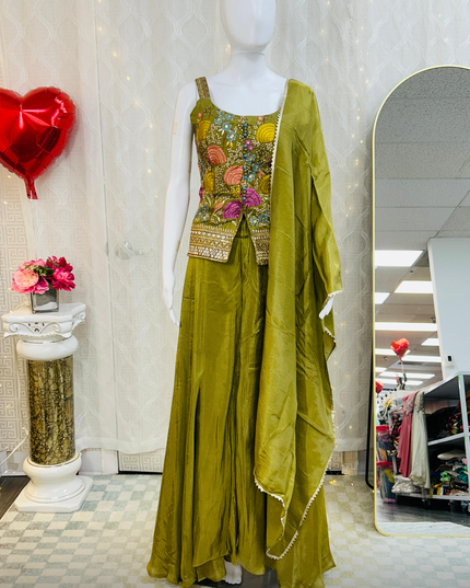 Chinon silk sharara suit