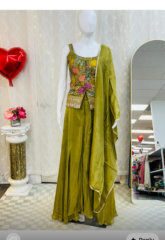 Chinon silk sharara suit