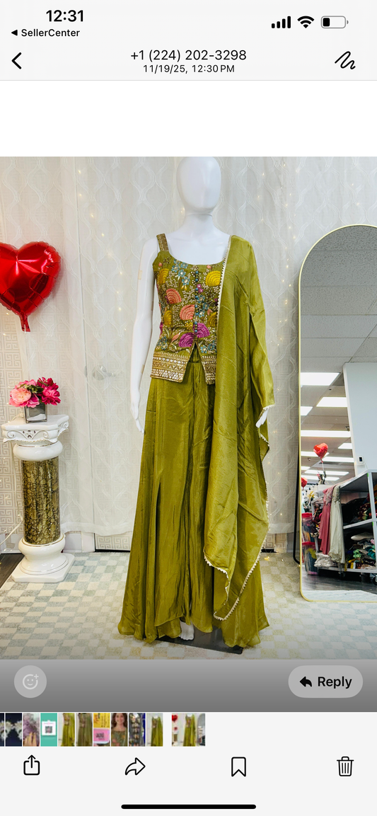 Chinon silk sharara suit