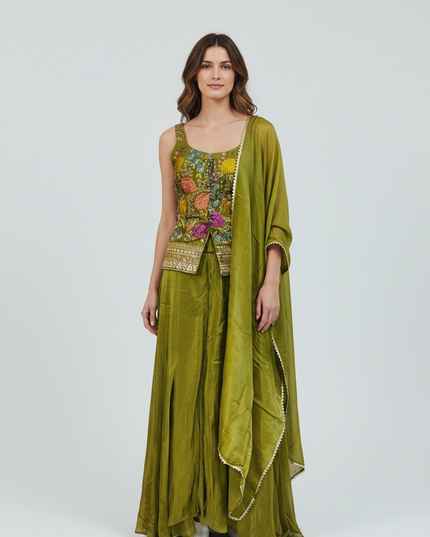 Chinon silk sharara suit