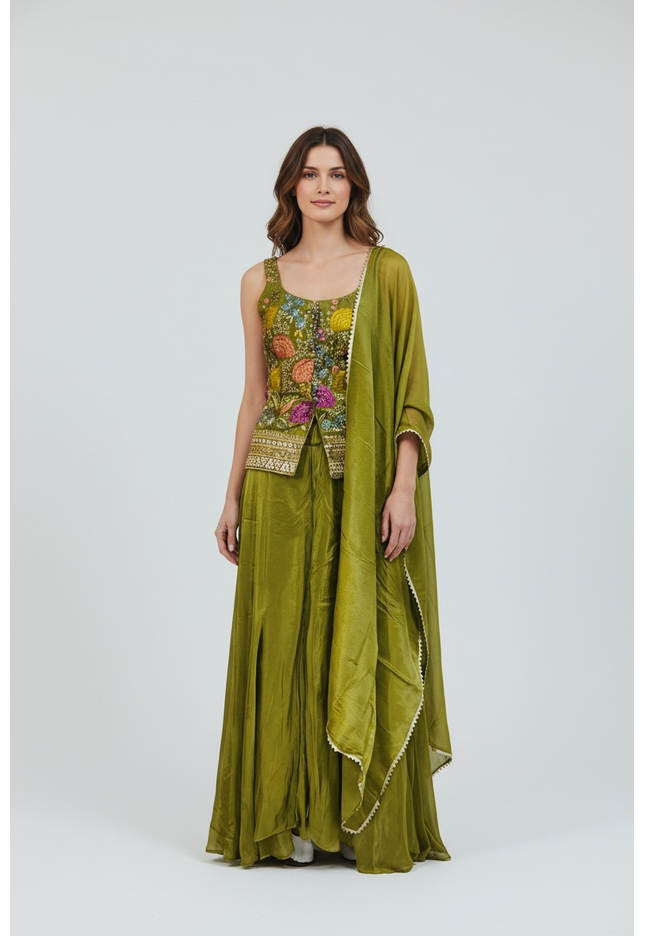 Chinon silk sharara suit