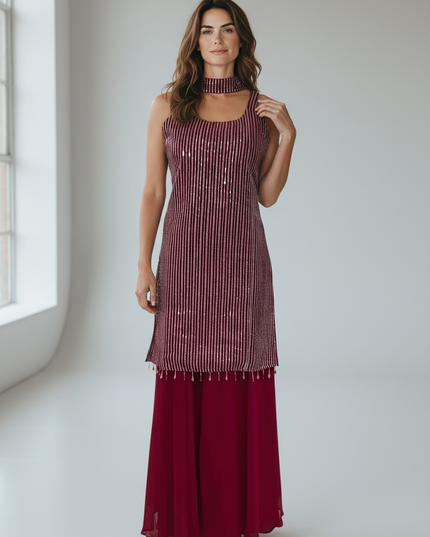 Chiffon sharara suit with sequin embroidery work