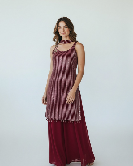 Chiffon sharara suit with sequin embroidery work