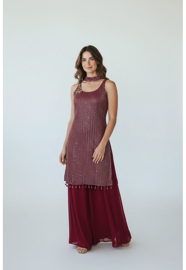 Chiffon sharara suit with sequin embroidery work