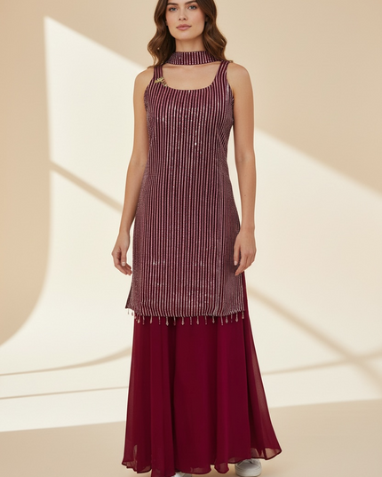 Chiffon sharara suit with sequin embroidery work