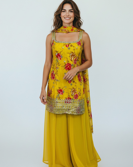 Chinon silk sharara set - perfect haldi mehandi outfit