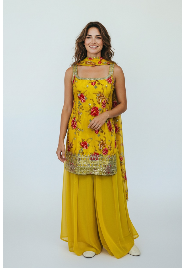 Chinon silk sharara set - perfect haldi mehandi outfit