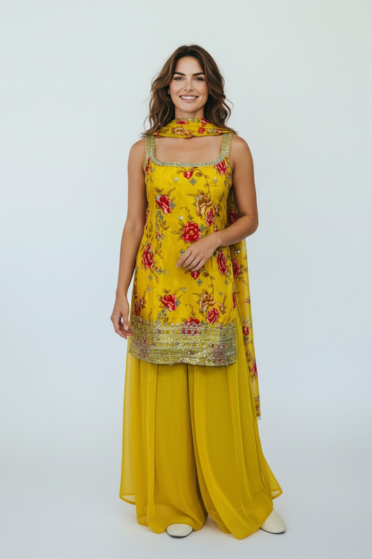 Chinon silk sharara set - perfect haldi mehandi outfit