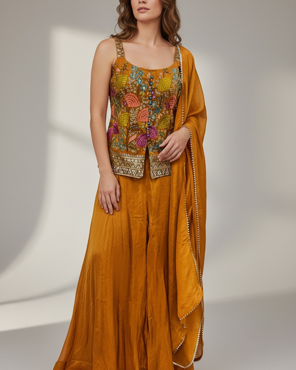 Chinon silk sharara suit
