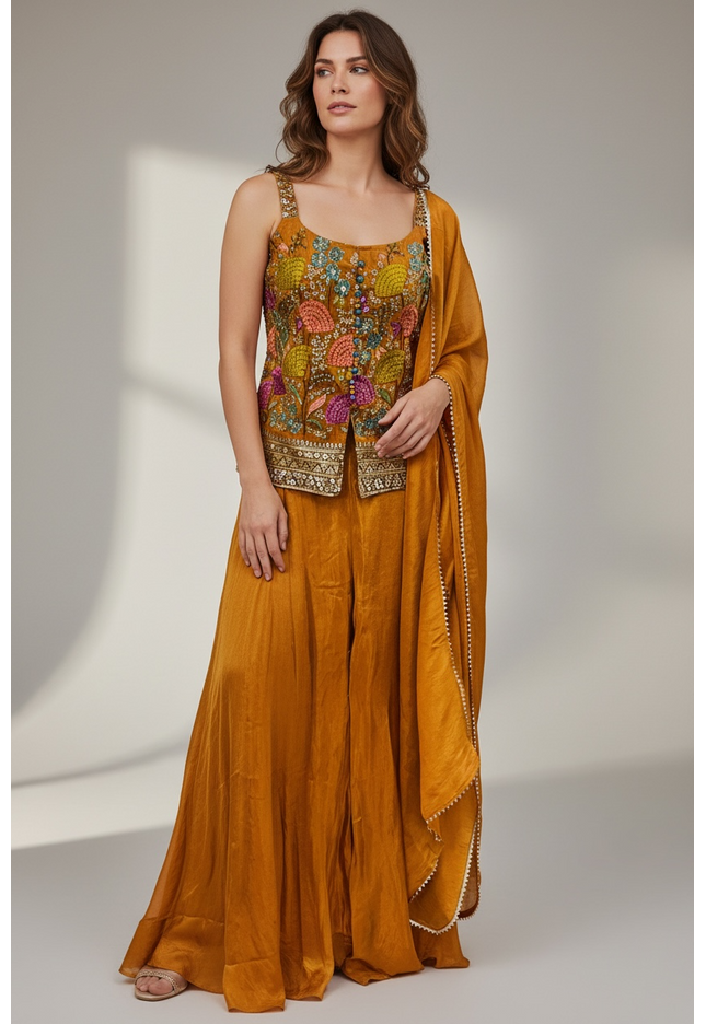 Chinon silk sharara suit