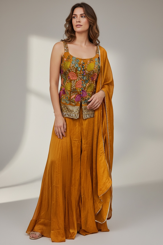 Chinon silk sharara suit