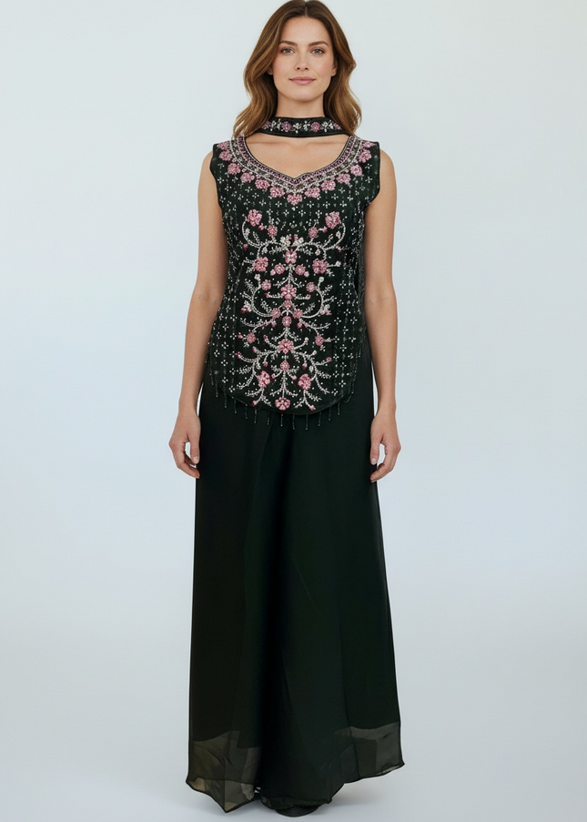 Chiffon crop top plazzo set : Indo western style dress for weddings/ parties