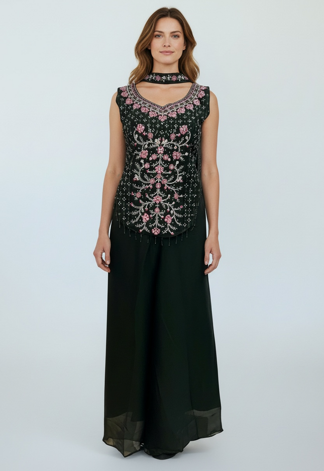 Chiffon crop top plazzo set : Indo western style dress for weddings/ parties