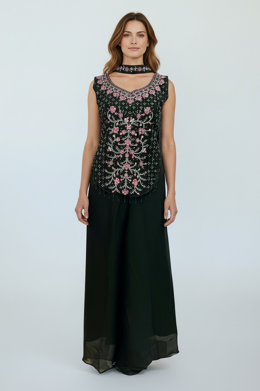 Chiffon crop top plazzo set : Indo western style dress for weddings/ parties