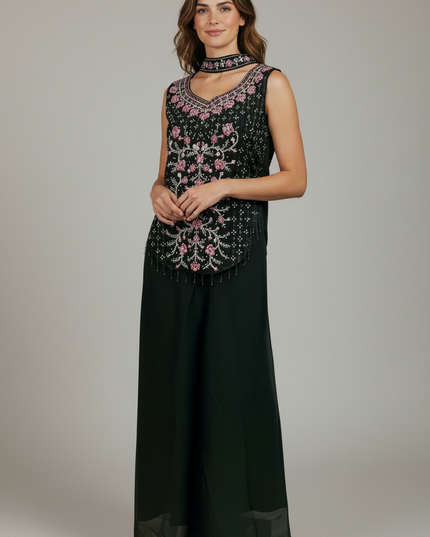 Chiffon crop top plazzo set : Indo western style dress for weddings/ parties
