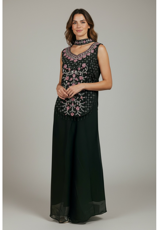 Chiffon crop top plazzo set : Indo western style dress for weddings/ parties